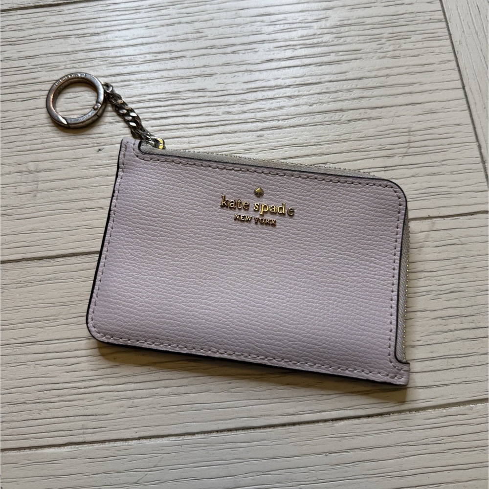 Kate Spade New York Darcy Med L-zip Card Holder Key Chain Lilac Pebbled Leather